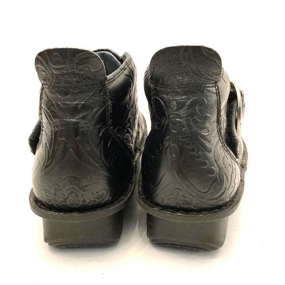 Alegria Womens Caiti Ankle Booties 36 US 6-6.5 Black Tooled Leather Boho Buckle - Picture 7 of 10